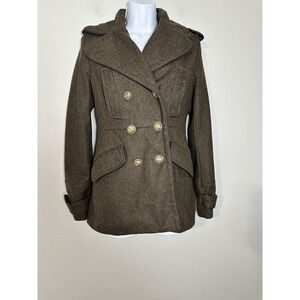 Y2K Miss Sixty M60 Military Wool‎ Pea Coat Brown Gold Buttons Size S